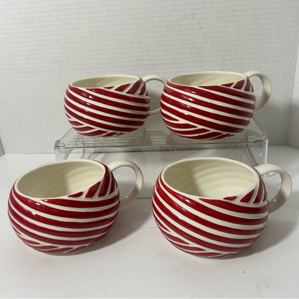 Starbucks Striped Holiday Christmas Ceramic Mugs Set of 4 Limited Edition